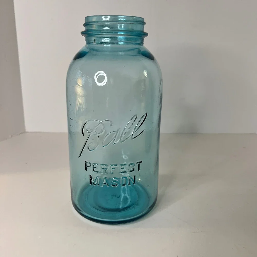 Vintage 1923 - 1933 Ball Perfect Mason Jar Aqua‎ 1/2 Gal 64 oz 4.5 x 9